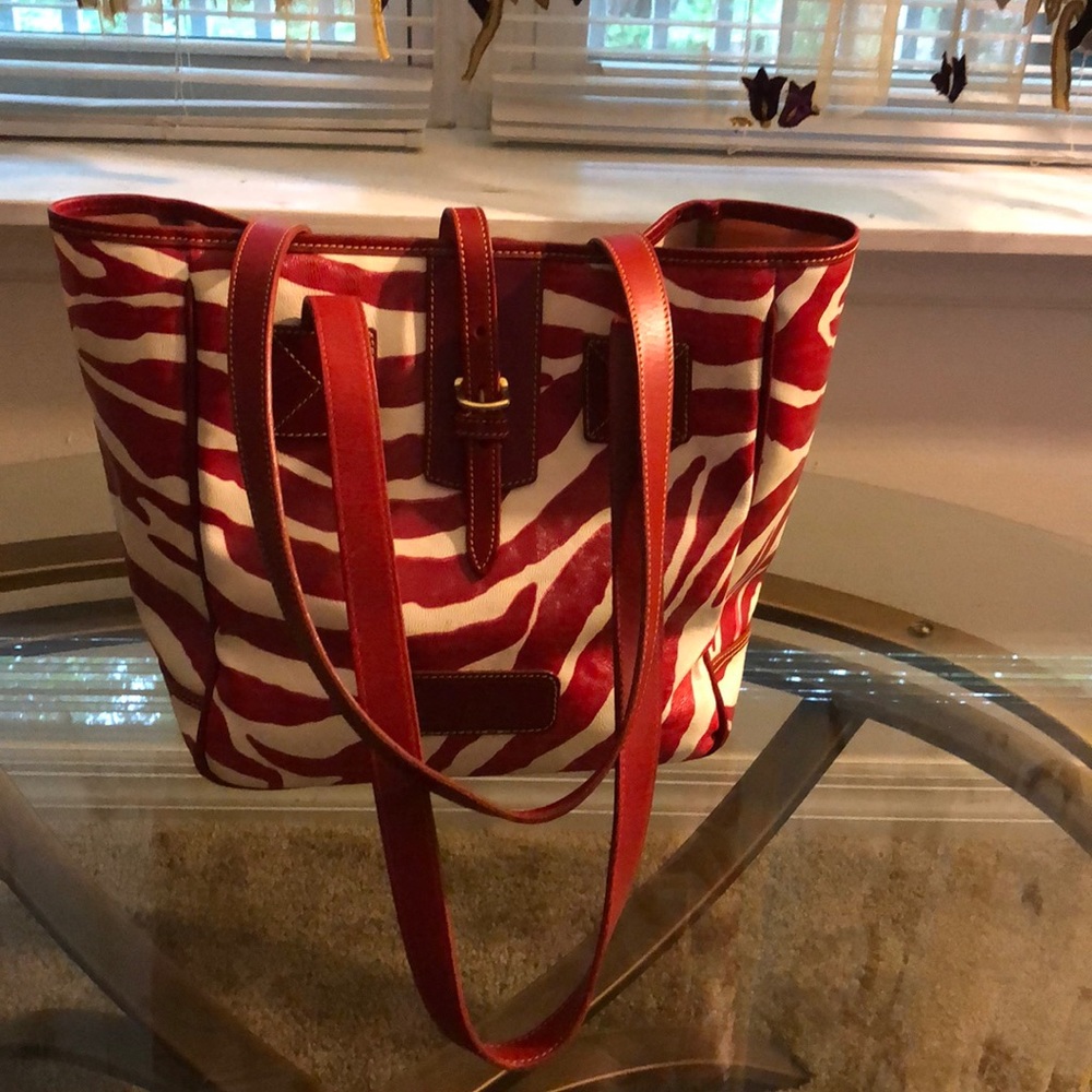 Dooney & Bourke Tote Red And White Zebra Stipe - image 1